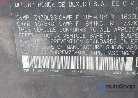 2015 Honda Fit Ex/Ex-L из США, поврежденный, VIN 3HGGK5H82FM754640